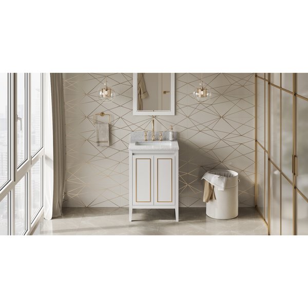 Jeffrey Alexander 24In. White Percival Vanity, White Carrara Marble Vanity Top, Undermount Rectangle Bowl VKITPER24WHWCR